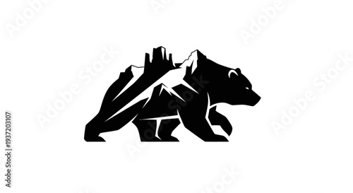Stylized bear silhouette with mountain graphic