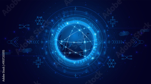 Concept of global network connection. World map. Modern internet network connection technology. High speed internet or fast wireless data transmission.
