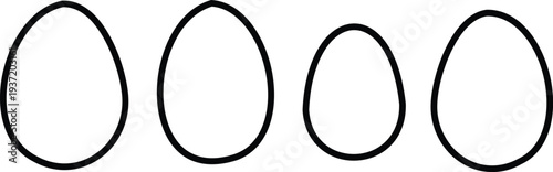 Four black outlined eggs on white background minimal line