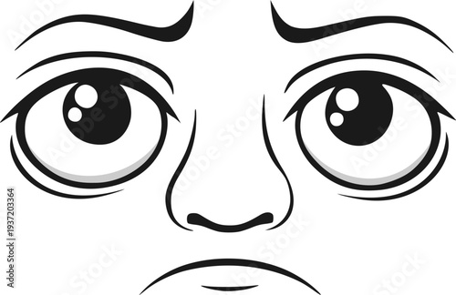 Design of face looking with melancholic expression draw