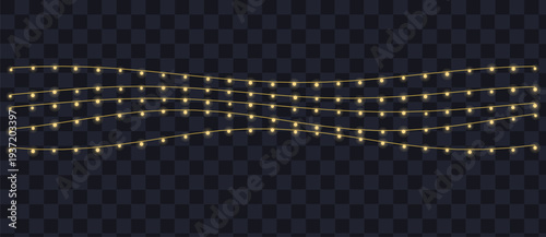 Three wavy rows of brilliant golden lights create a luminous decorative overlay on a dark background
