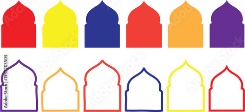 Colorful islamic domes and arches set architecture