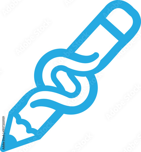 Blue of a pen with knotted shape in the middle symbol writing