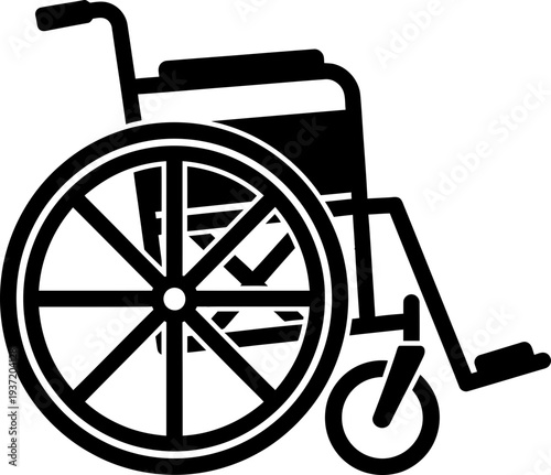 Black and white wheelchair silhouette. Accessibility, disability and healthcare concept. Vector illustration or icon for web, app, button, symbol