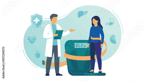 Doctor consulting female patient on weight management and healthy lifestyle