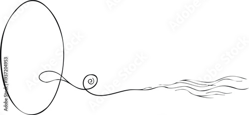 Black line of an ellipse with swirling tail and wavy lines