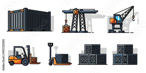 Construction Crane Lifting Cargo Boxes Cartoon Illustration | Industrial Warehouse Vector