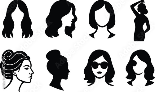 Collection of various female hairstyles and silhouettes