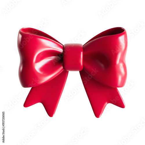 3d vector bow render illustration. Realistic red plastic 3d icon isolated on white