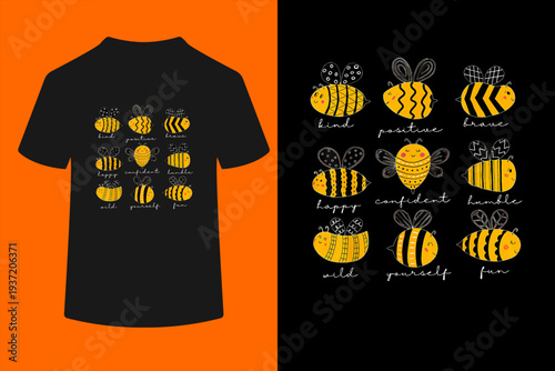 Bee Kind Positive Brave Happy Confident Humble Teacher T-Shirt
