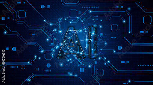 Artificial intelligence AI symbol, future advanced artificial intelligence technology circuit board concept