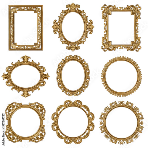 Ornate Gold Picture Frames on White Background