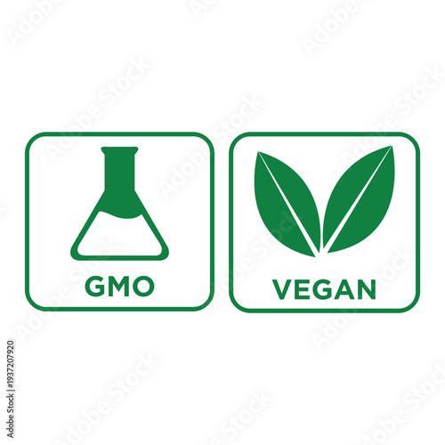 GMO and vegan icons for food and product labeling purposes