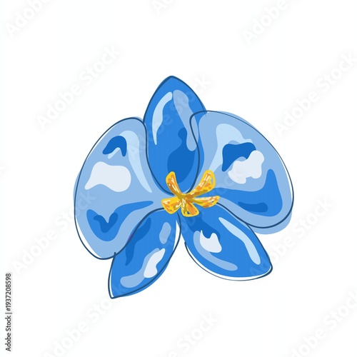 Beautiful orchid blue petal flat vector illustration isolated