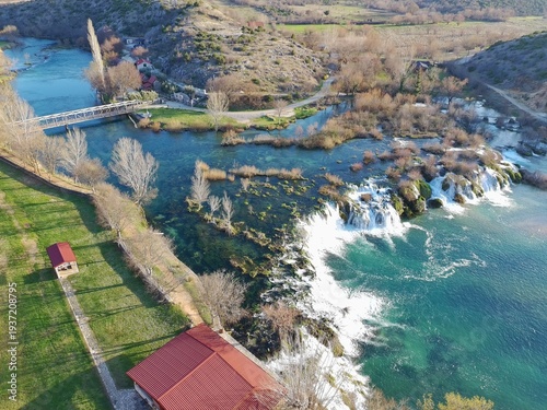 Wallpaper Mural Aerial Drone View of Berberov Buk Waterfall on Zrmanja River in Dalmatia, Croatia Torontodigital.ca
