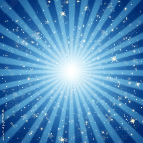 Radiant blue starburst background with sparkling stars for celebration and energy