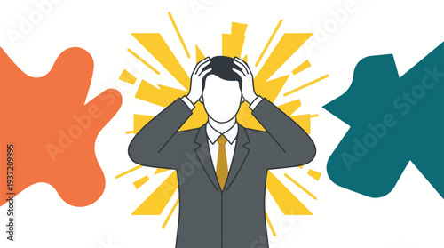 Vector illustration of a stressed person overwhelmed by pressure or headache