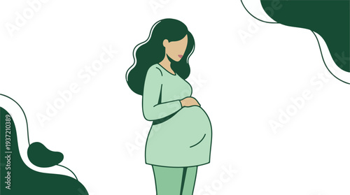 Minimalist vector illustration of a pregnant woman with hands on her belly