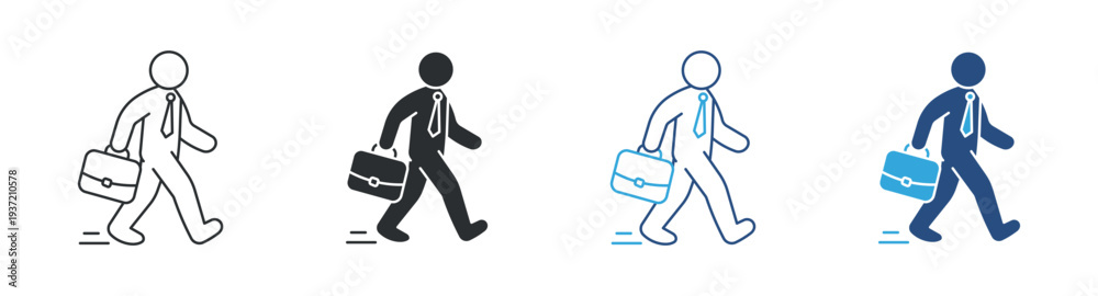 Obraz premium Businessman Walking Icon Set, Professional Career Movement, Office Worker with Briefcase Symbol, Vector Illustration