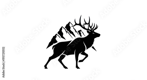 Silhouette of elk and mountain peaks