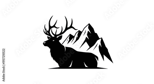 Silhouette of elk and mountain peaks