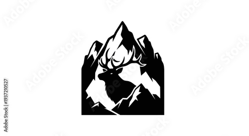 Silhouette of elk and mountain peaks