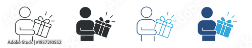 Gift Giving Icon Set, Person Holding Present Box, Surprise and Celebration Symbol, Vector Illustration
