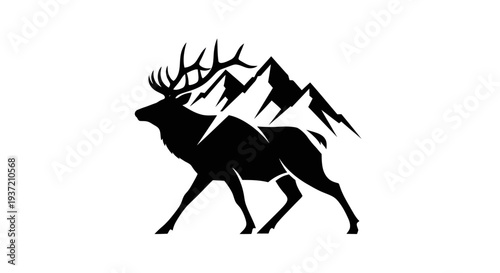 Silhouette of elk and mountain peaks