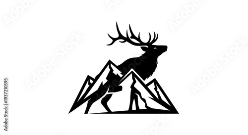 Silhouette of elk and mountain peaks