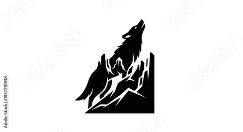 Silhouette of howling wolf in wilderness