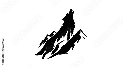 Silhouette of howling wolf on mountain