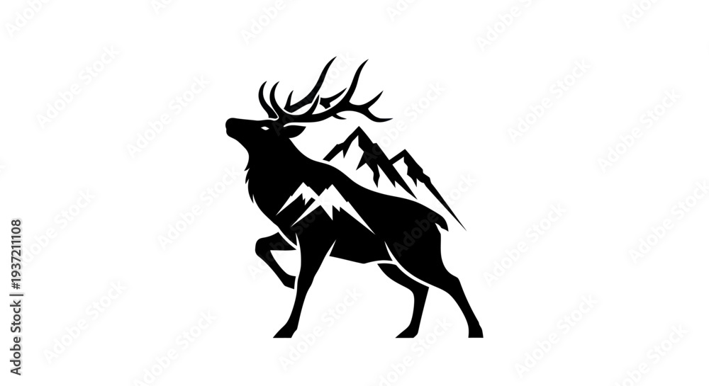 Obraz premium Silhouette of majestic elk with mountain peaks