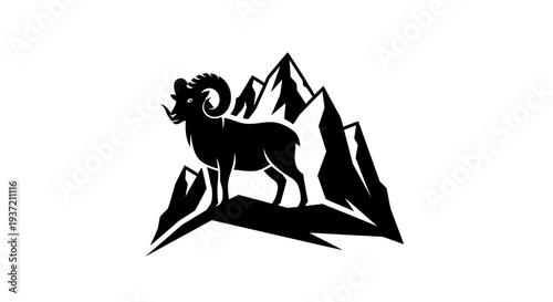 Silhouette of mountain ram on white background
