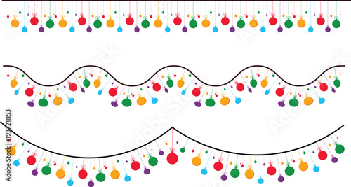 Colorful christmas light garland illustrations