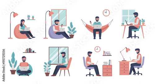 People Relaxing at Home Illustration – Cozy Living Room Lifestyle and Leisure Activities