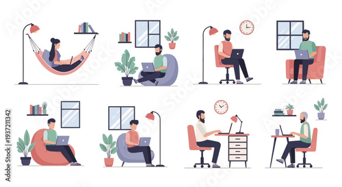 People Relaxing at Home Illustration – Cozy Living Room Lifestyle and Leisure Activities