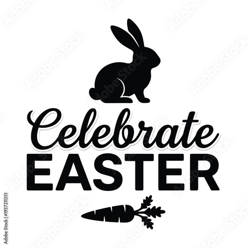 Celebrate Easter Bunny Carrot Illustration. Festive graphic for Easter holidays, featuring a cute bunny and fresh carrots for spring celebrations.