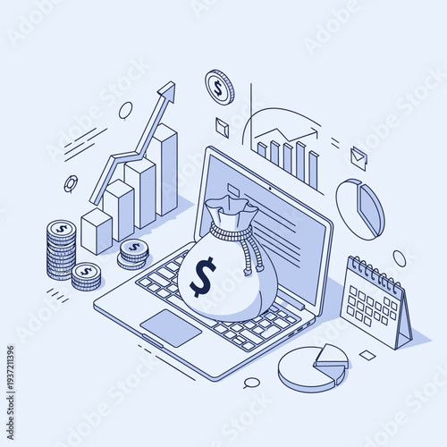 Financial Investment Growth Illustration – Business Analytics, Money Savings and Profit Concept