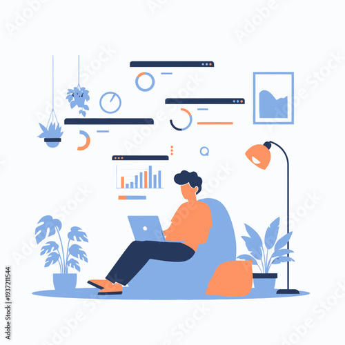 People Relaxing at Home Illustration – Cozy Living Room Lifestyle and Leisure Activities