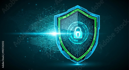Digital Security Shield with Lock Icon.