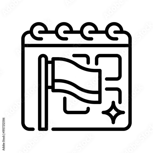 Due Date Flag Line Icon, Outline Symbol for Important Reminder, Priority Marker, Deadline Notice, Target Schedule, and Task Completion. Vector Sign Icon.