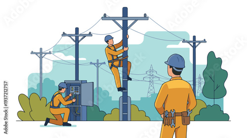 Electricians maintaining power lines and grid infrastructure