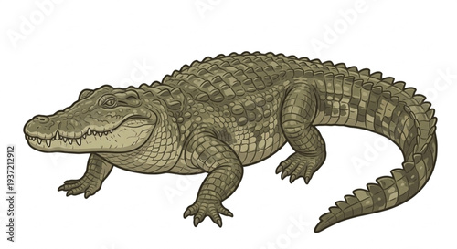 Crocodile or Alligator Vector Illustration Isolated on White Background
