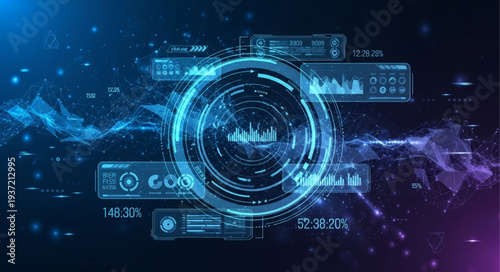 Futuristic Digital Interface with Data Visualization.