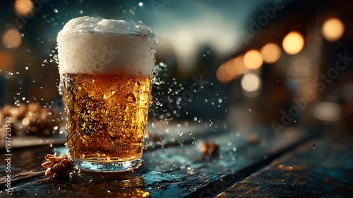 Crystal clear sparkling water beside golden frothy beer pint refreshing contrast images.