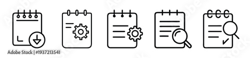 Set of modern notebook icons with business and productivity symbols