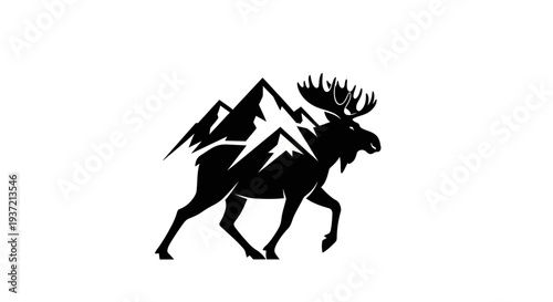 Moose silhouette with mountain backdrop