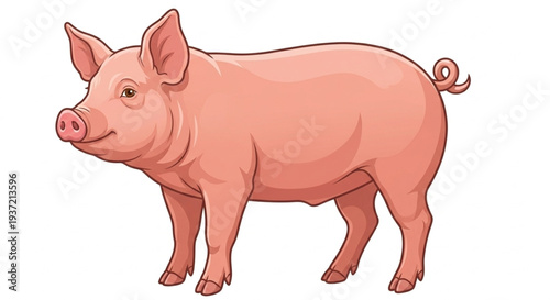 Pink Pig Farm Animal Vector Illustration Isolated on White Background