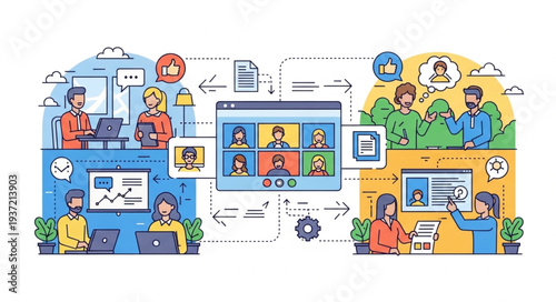 Group of People Engaged in Virtual Video Conference.