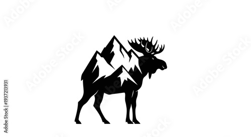 Moose silhouette with mountain illustration